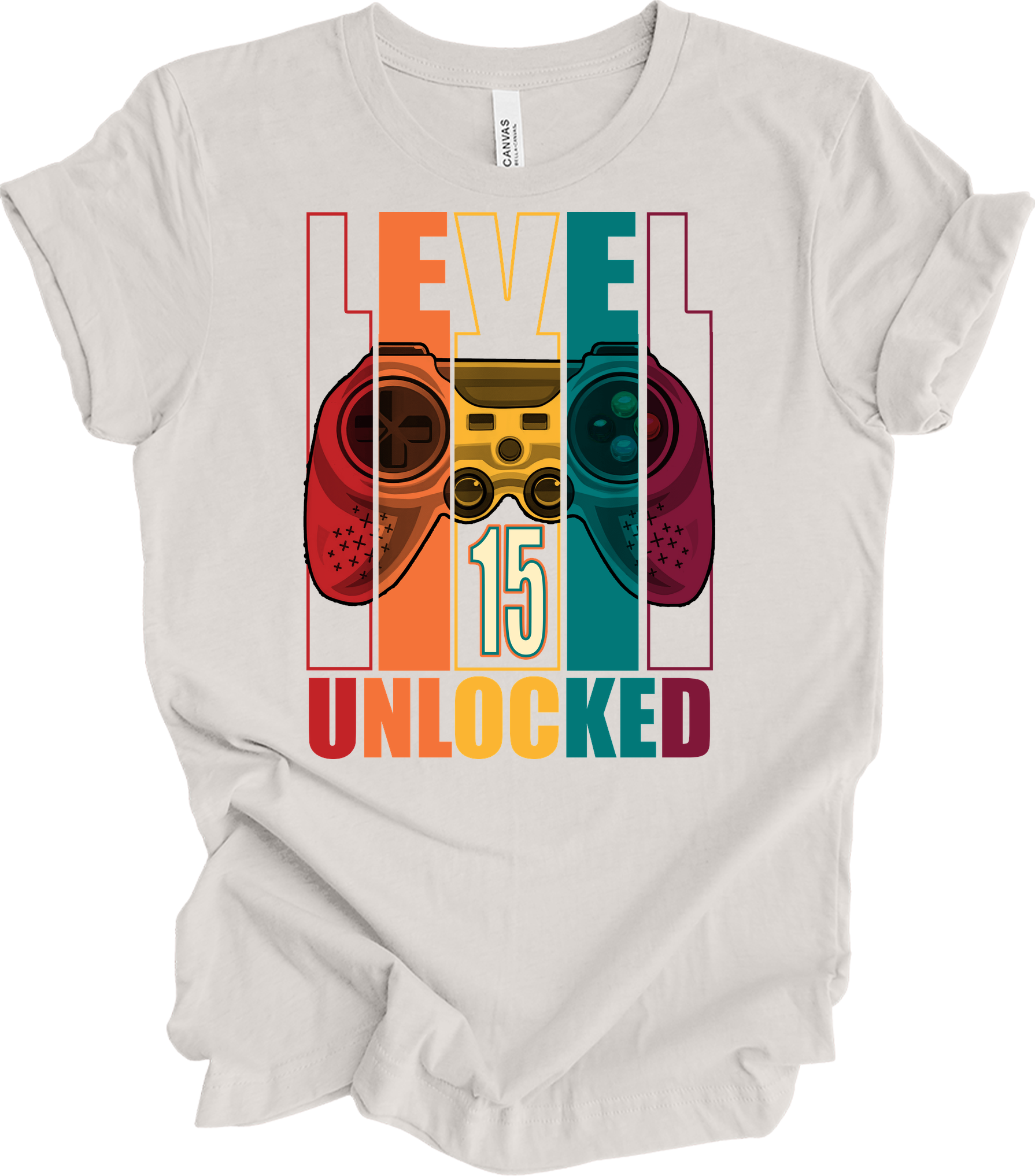 Level 15 Unlocked Gamer T-Shirt in Vintage White