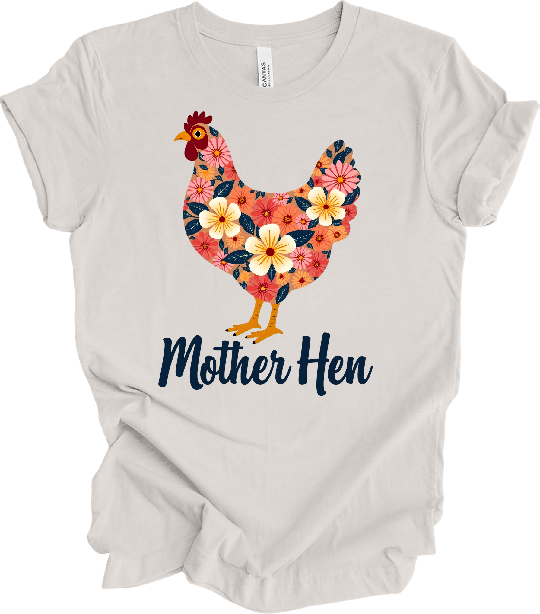 Floral Chicken - Mother Hen T-Shirt in Vintage White