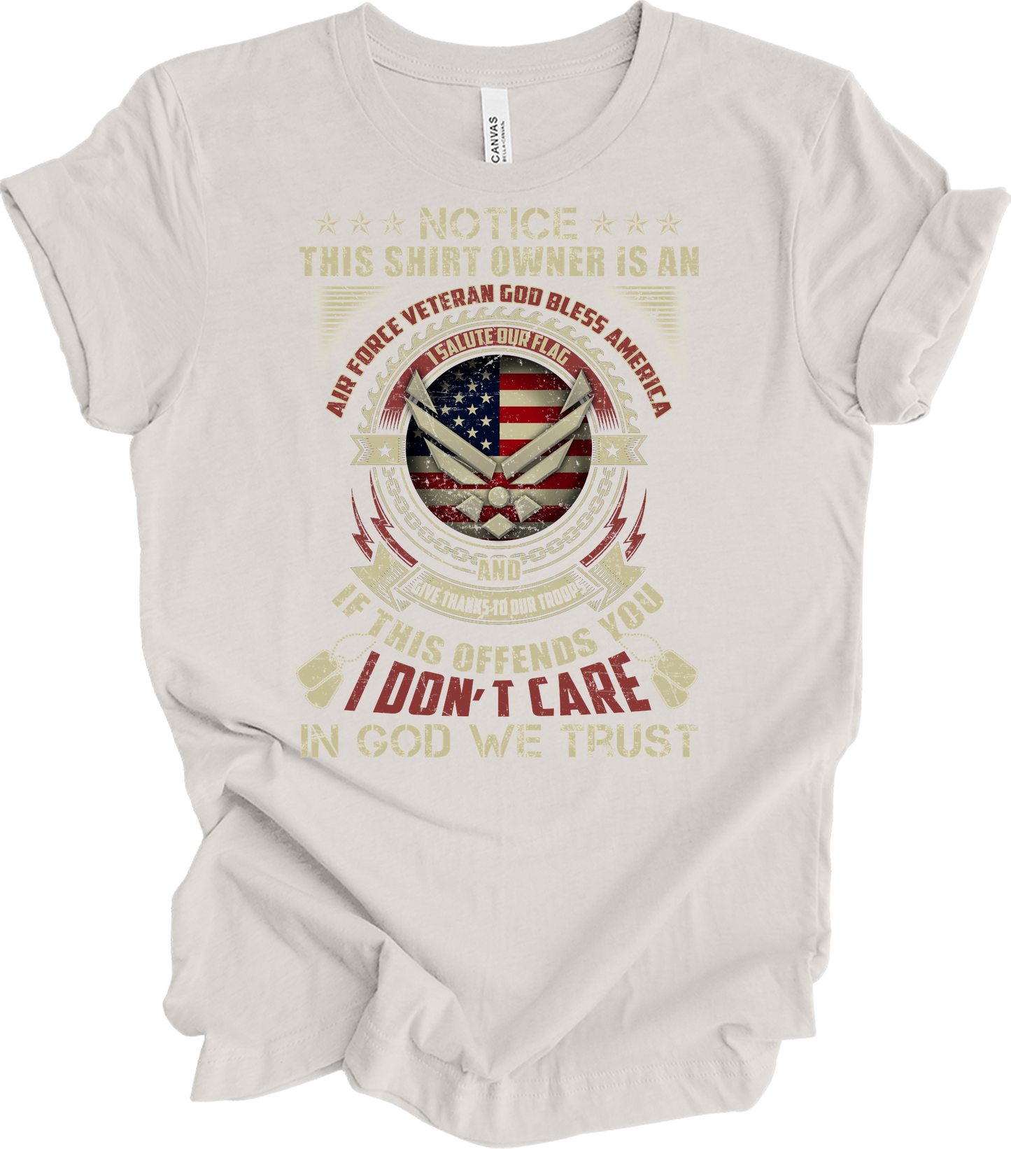 Air Force Veteran US Military Patriotic T-Shirt in Vintage White