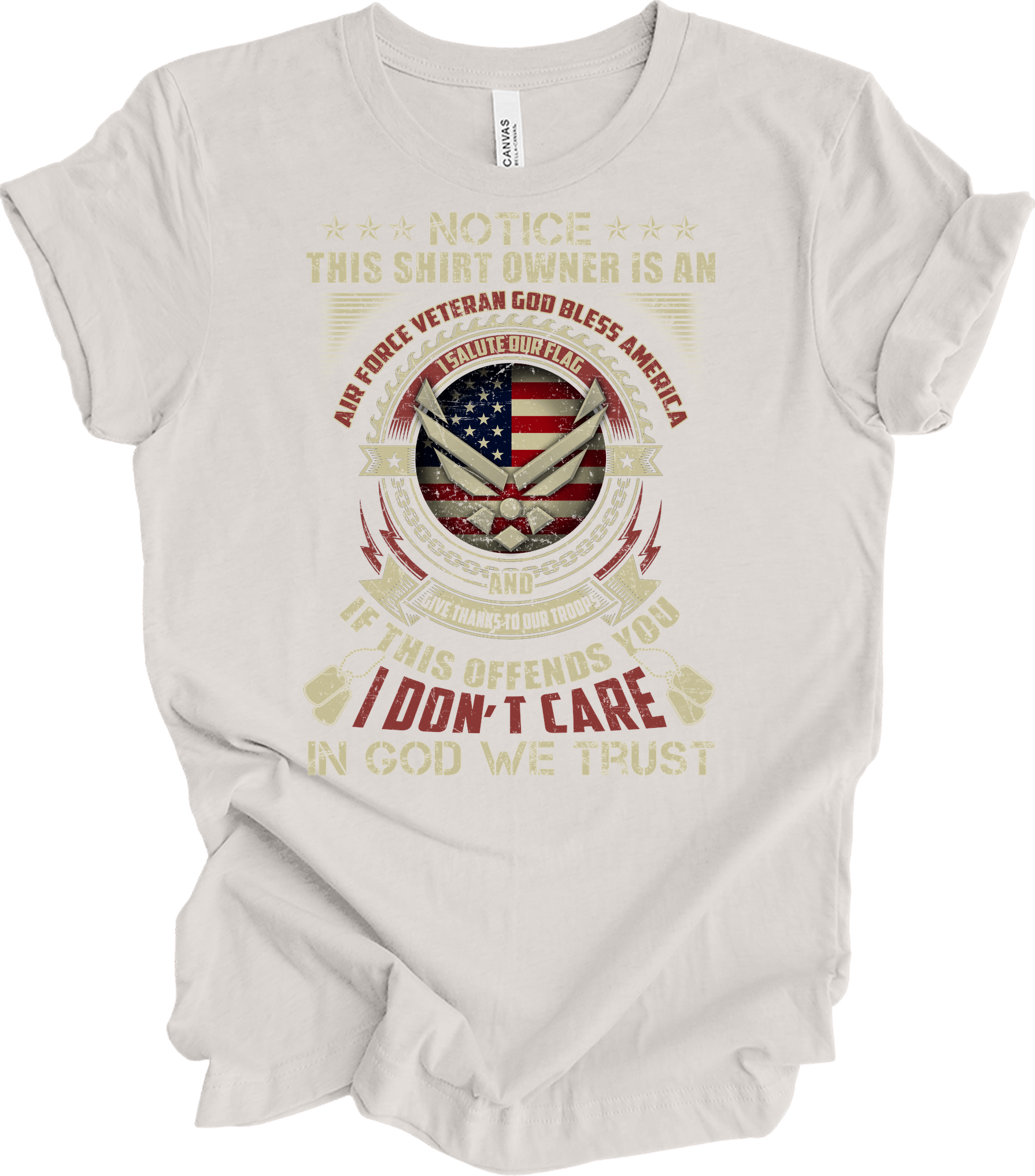 Air Force Veteran US Military Patriotic T-Shirt in Vintage White
