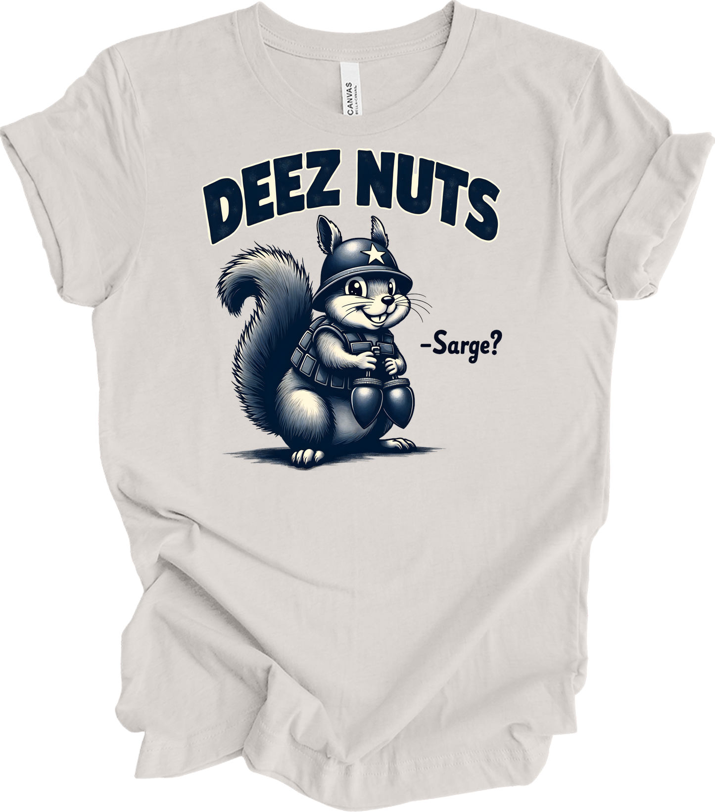 Funny 'Deez Nuts' Squirrel T-Shirt in Vintage White