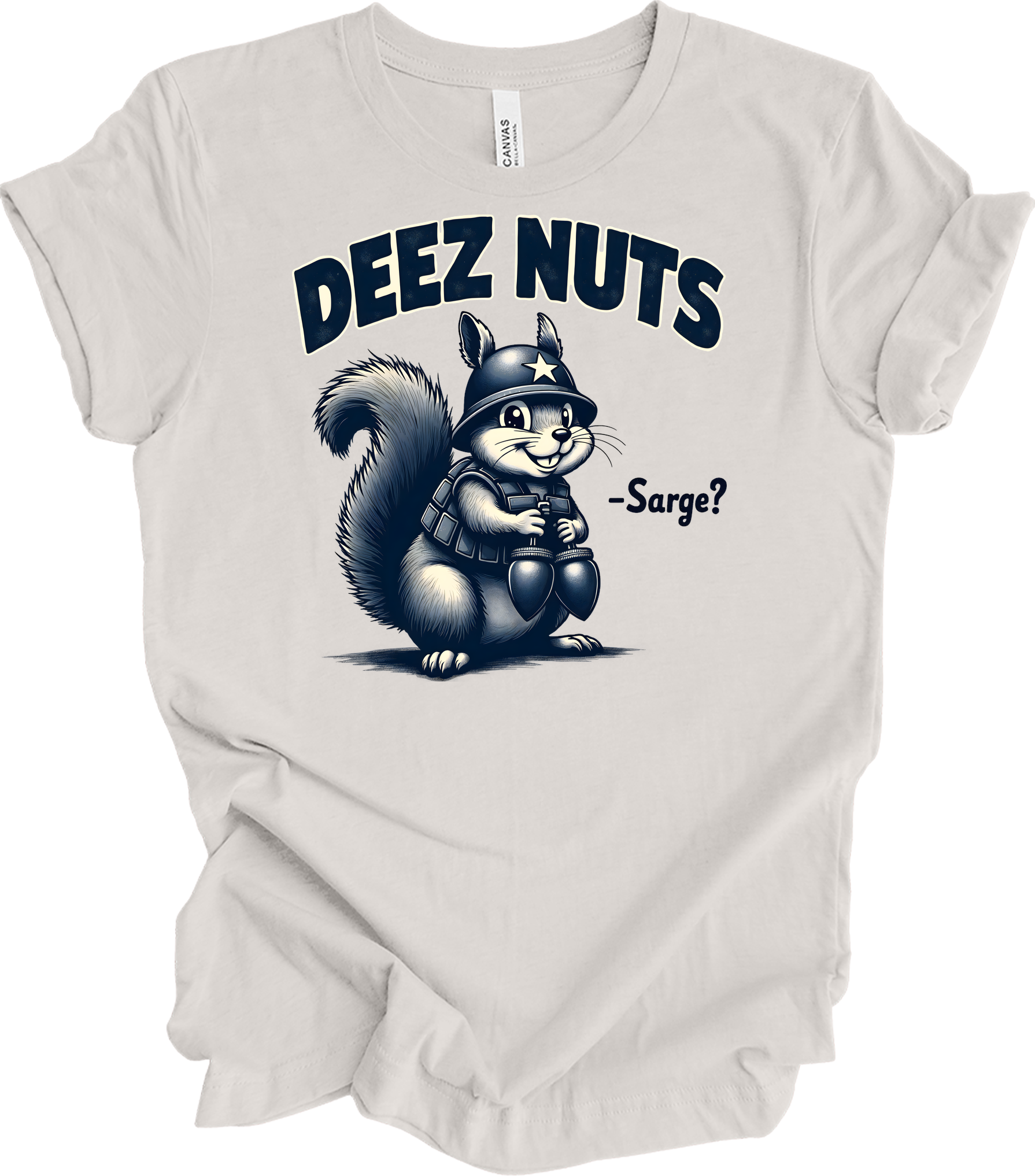Funny 'Deez Nuts' Squirrel T-Shirt in Vintage White