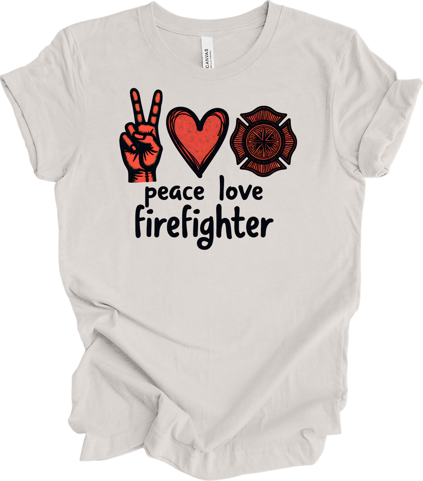 Peace Love Firefighter T-Shirt in Vintage White