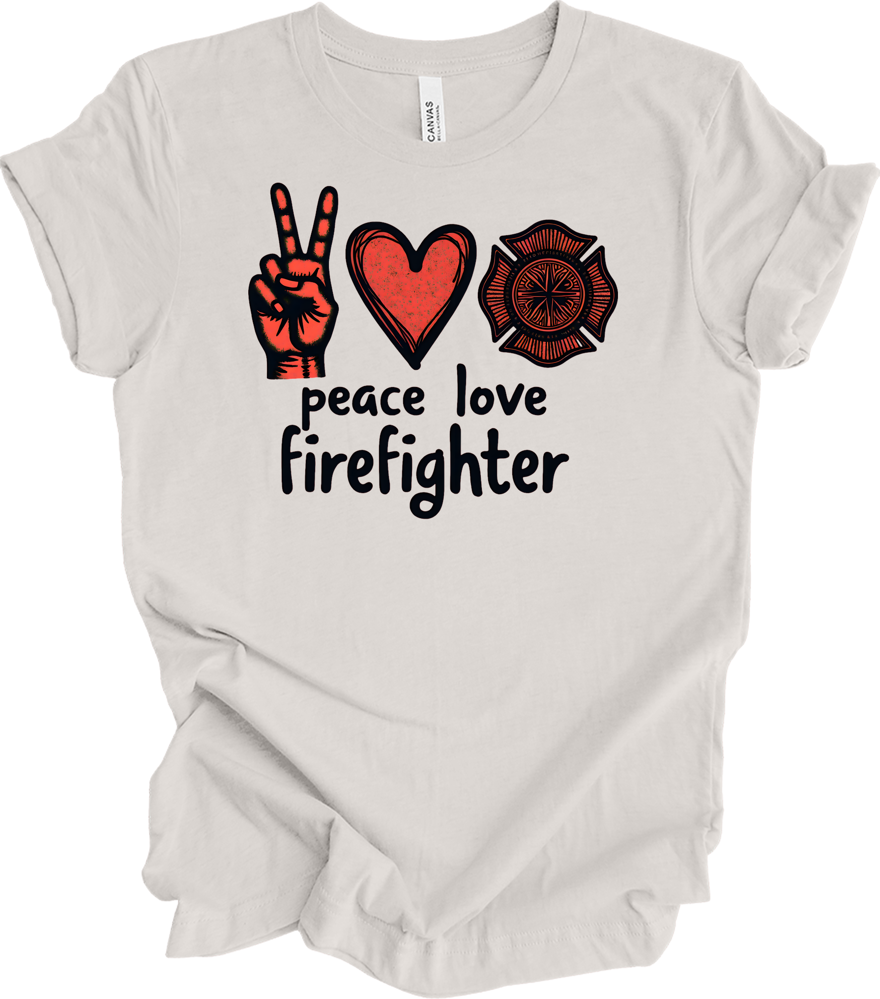Peace Love Firefighter T-Shirt in Vintage White