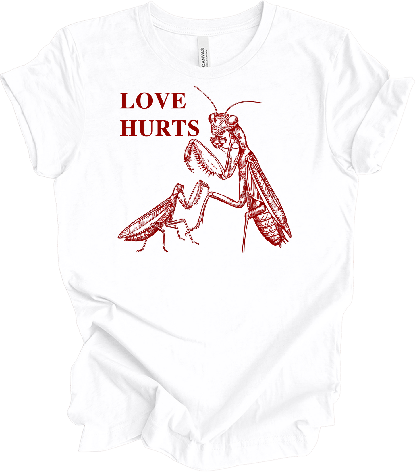 Love Hurts Praying Mantis T-Shirt in White