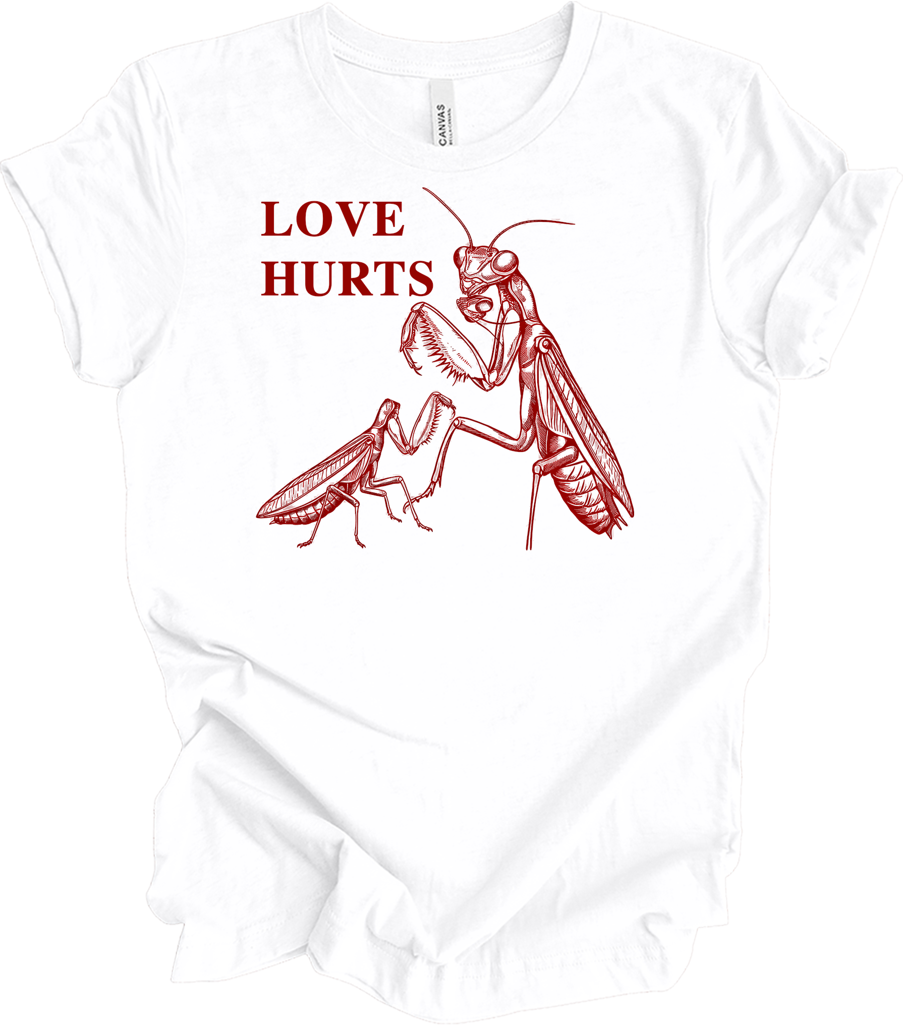 Love Hurts Praying Mantis T-Shirt in White