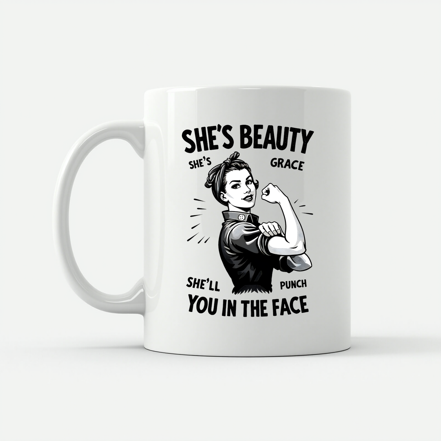 Beauty Grace Punch Face Mug in White