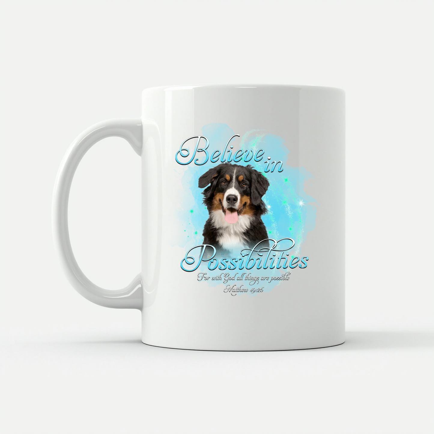 Bernese Dog 'Believe' Mug in White