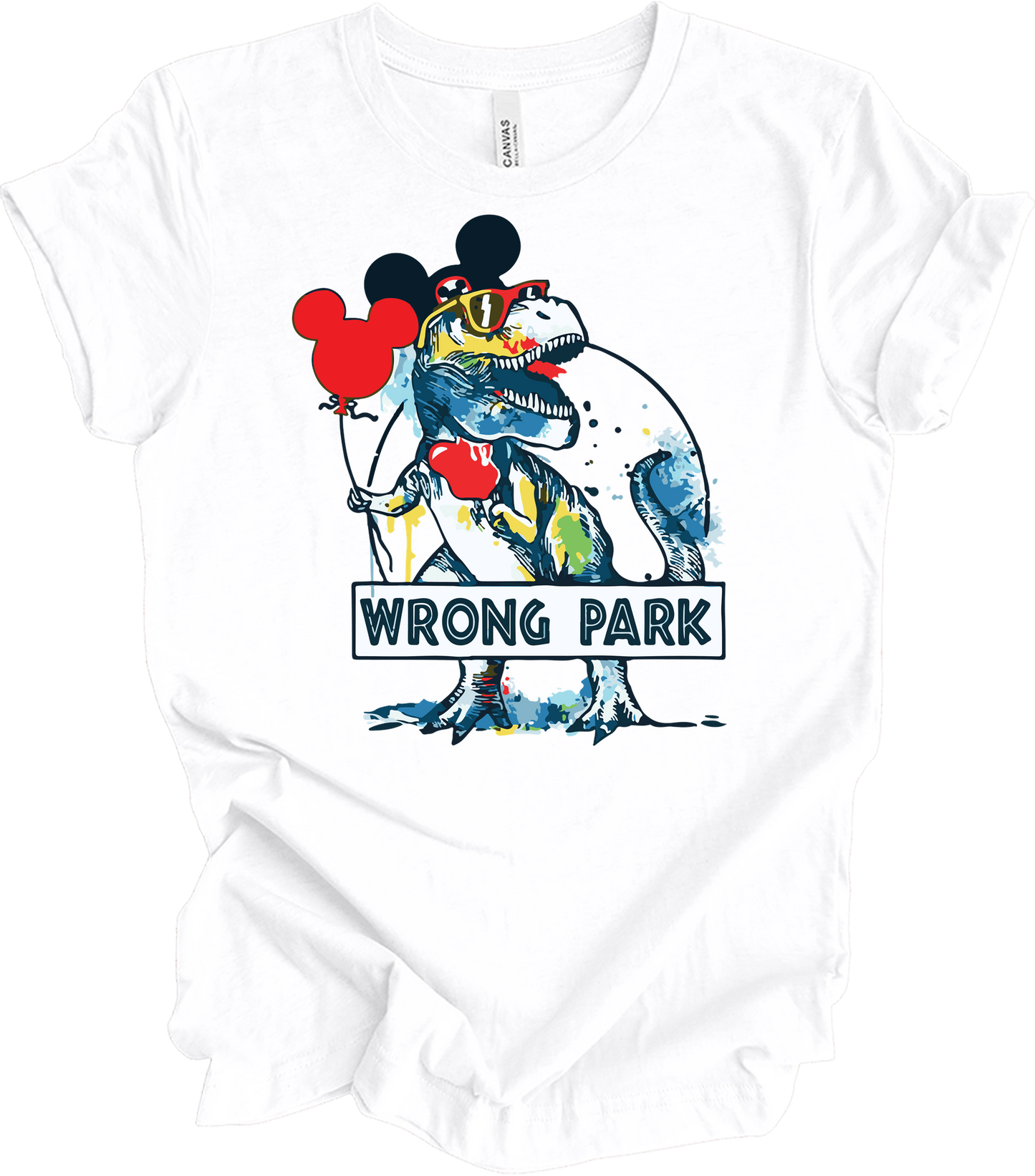 Wrong Park Funny Dinosaur T-Rex Watercolor T-Shirt in White