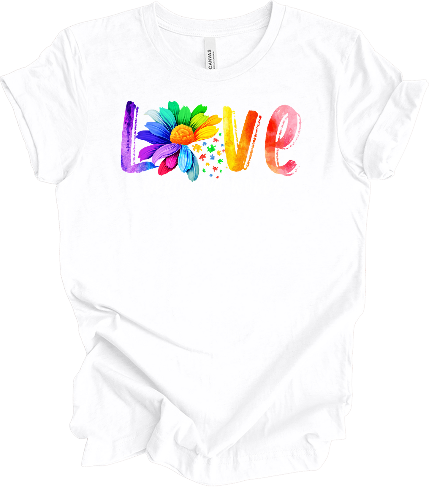 Love Needs No Words Autism T-Shirt in White