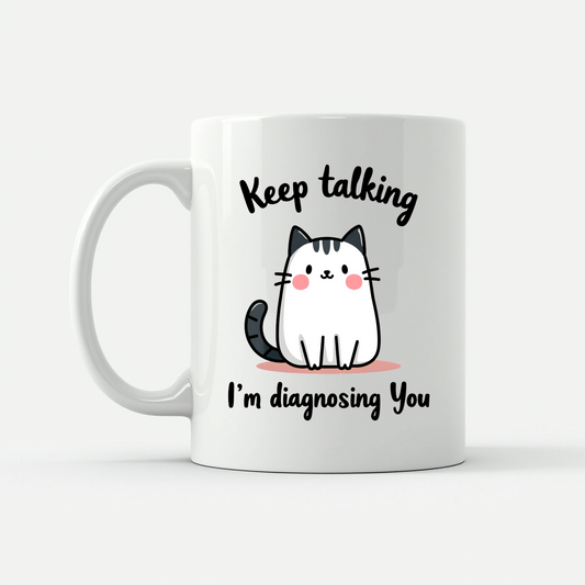 Kawaii Cat 'Keep Talking' Mug in White