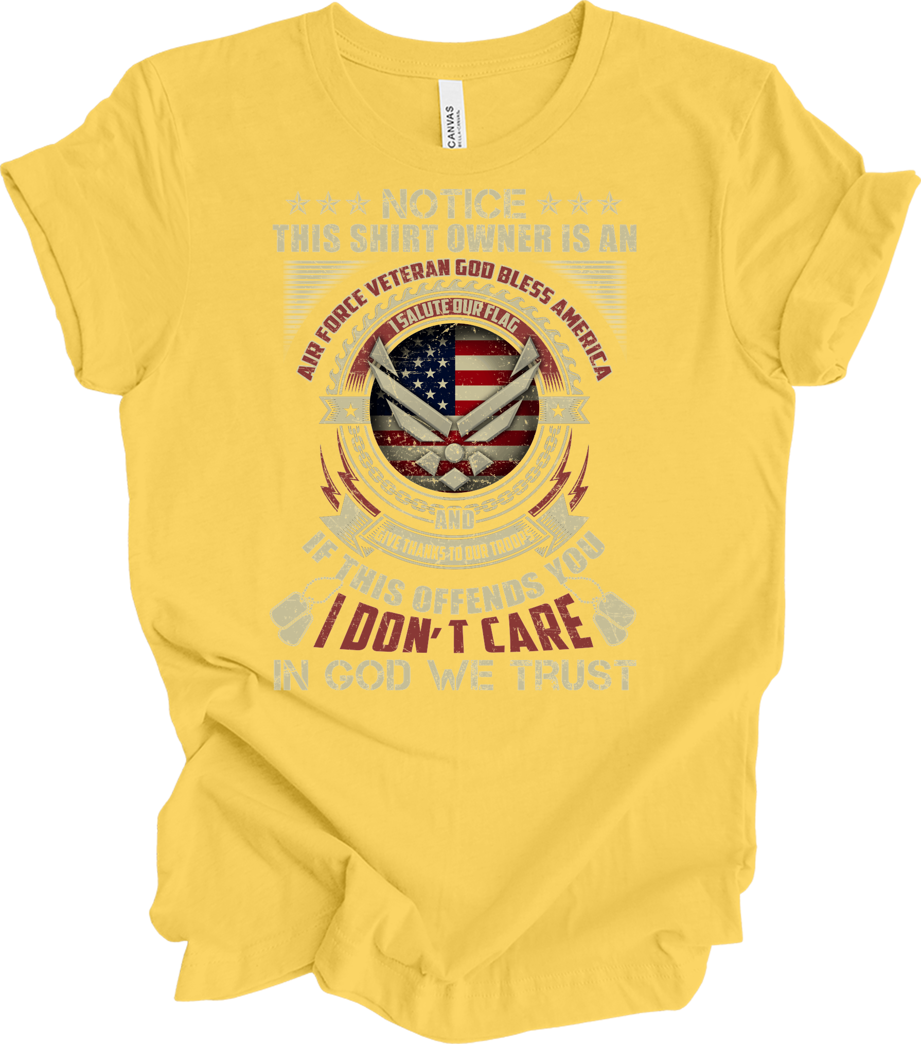Air Force Veteran US Military Patriotic T-Shirt in Yellow