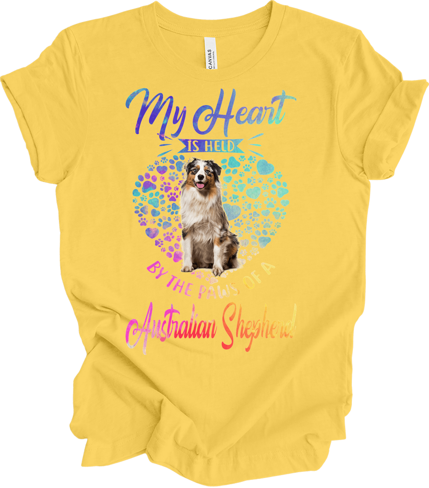 Australian Shepherd Paws Heart - Saint Bernard Dog Lover Gift T-Shirt in Yellow