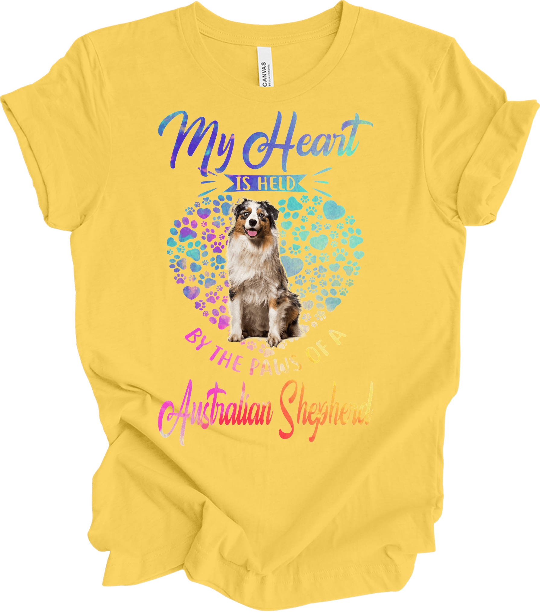 Australian Shepherd Paws Heart - Saint Bernard Dog Lover Gift T-Shirt in Yellow