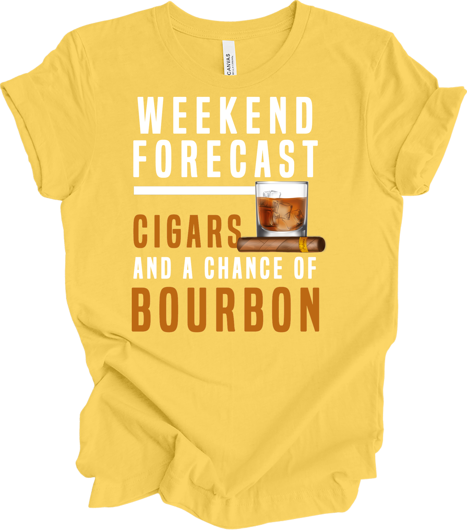 Weekend Forecast Cigars & Bourbon T-Shirt in Yellow