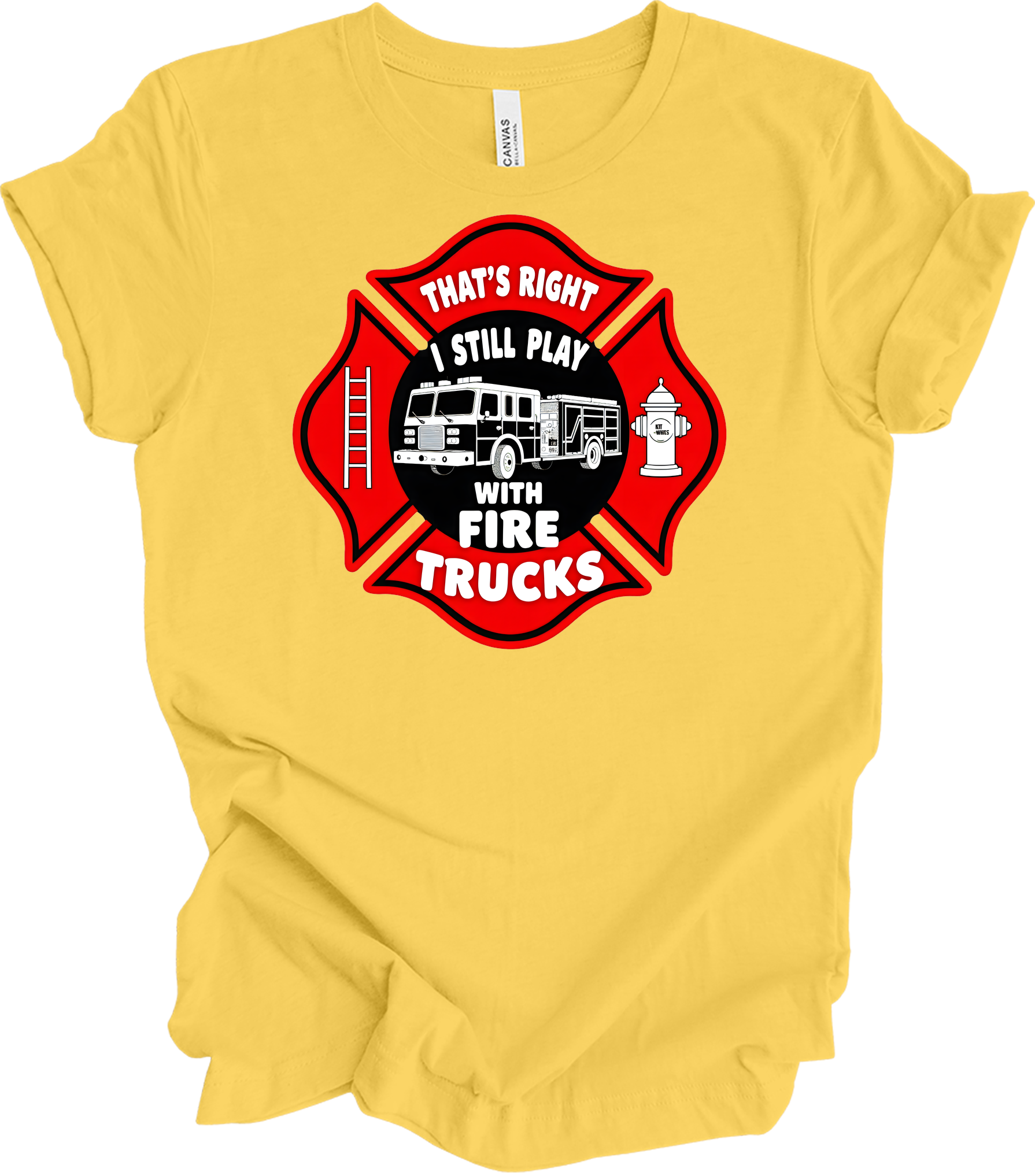 I Still Play With Fire Trucks T-Shirt in Yellow