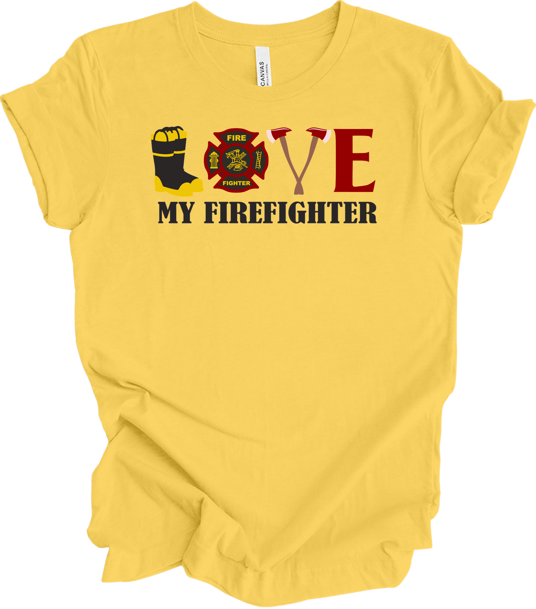 I Love My Firefighter - Fire Wife & Husband Gift T-Shirt in Yellow